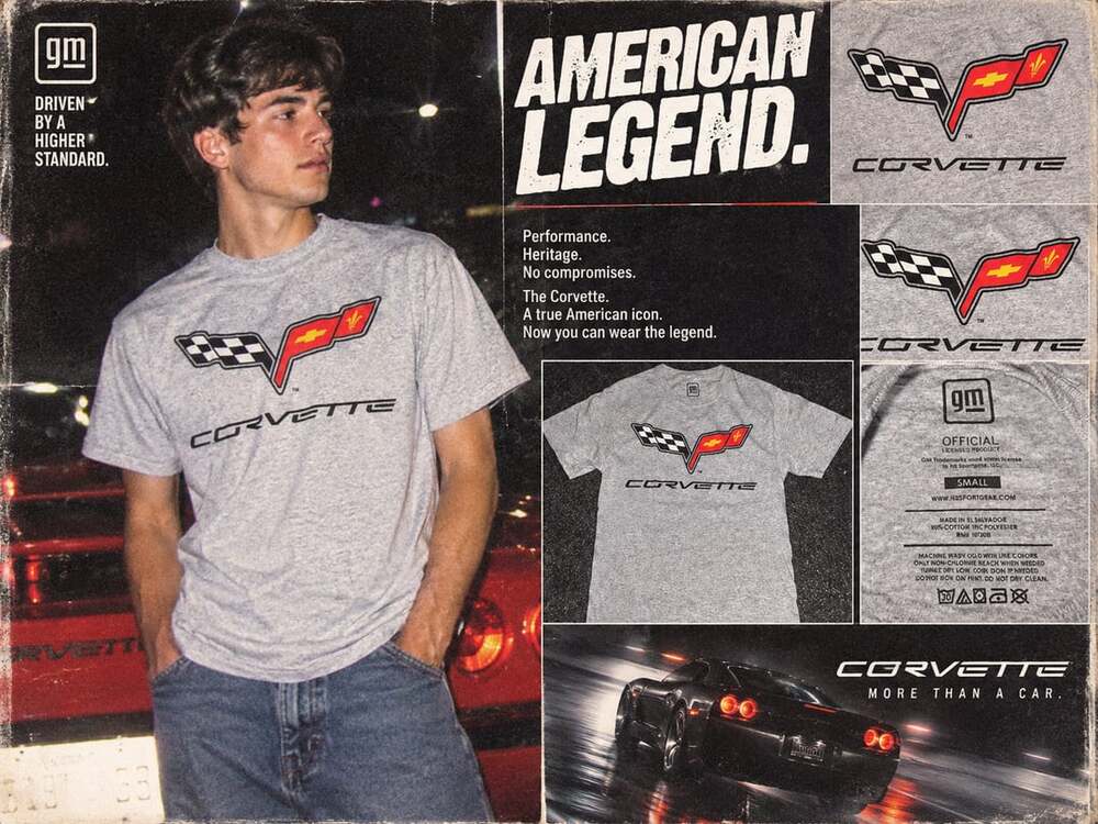 H3 GM Official Licensed Chevrolet Corvette C6 Logo Heather Gray T-Shirt Size S